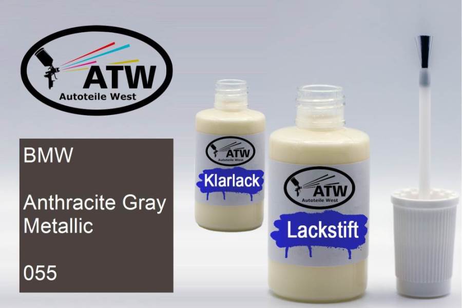 BMW, Anthracite Gray Metallic, 055: 20ml Lackstift + 20ml Klarlack - Set, von ATW Autoteile West.